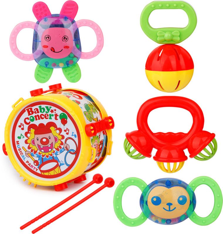 zest 4 toyz Baby Rattle & Musical Drum Baby Concert Funny Little Toy Set For for Toddlers Infants Colorful Rattles 5 PCS - Multi Color Rattle  (Multicolor)