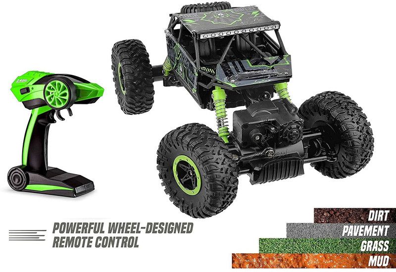 azhari Waterproof Remote Controlled Rock Crawler RC Monster Truck, 4 Wheel Drive, 1:18 Scale  (Green)