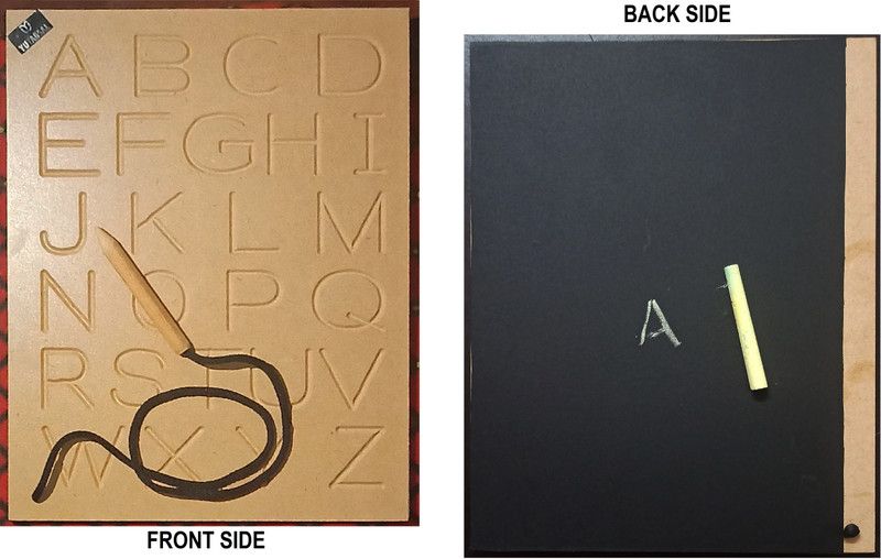 YUTABSAL wooden Alphabet writing practice board with backside black board with Dummy Pen and chalk for kids  (Brown)