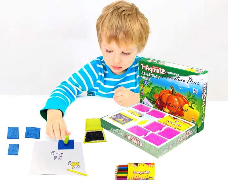 Miniature Mart Creative Fun Small Size Stamping and Coloring It By Color Pencils (Small Size Stamp & Color The Vegetables)