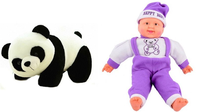 Deals India Deals India Panda Soft Toy (26 Cm) And Musical Happy Baby Boy Laughing(36 Cm) Combo - 36 cm  (Multicolor)