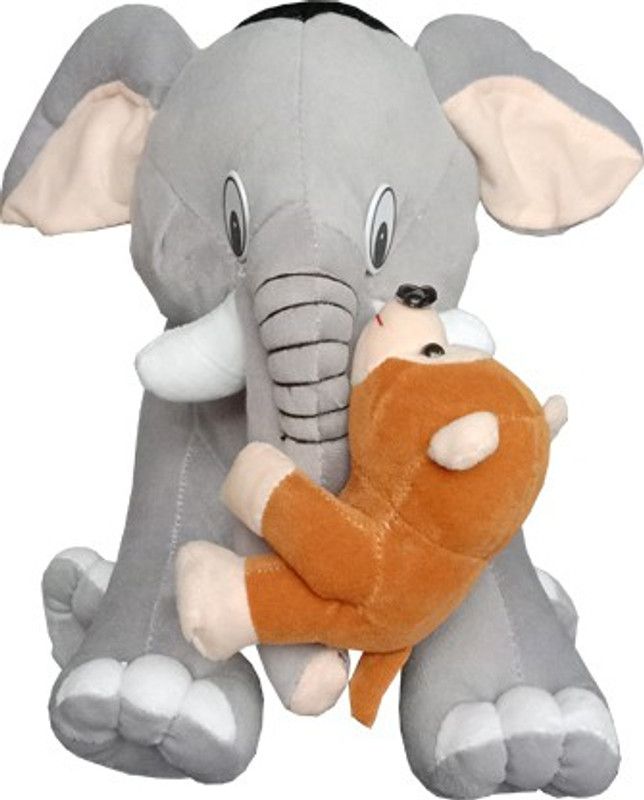 AMR TRADERS MOTHER ELEPHANT WITH MONKEY - 30 cm  (Grey)