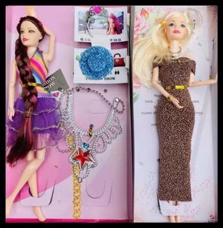 FASHIONEMPIRE 2 FOLDABLE DOLL GIRLS WITH FASHION ACCESSORIES (Multicolor)  (Multicolor)