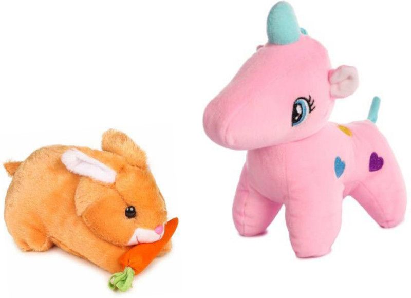 Eguds Special & Cute Combo of High Quality Plush soft toys pink unicorn and brown rabbit for Kids, Gift & Decoration - 25 cm  (Pink, Brown)