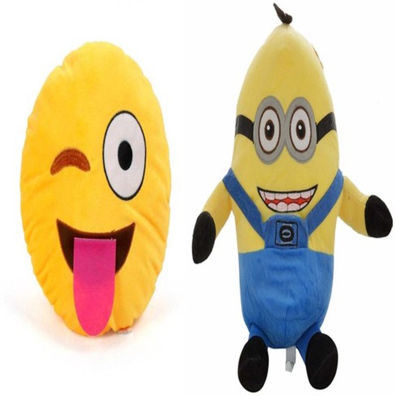 Agnolia stuffed Smiley cushion 35cm-Naughty Smiley with Minion - 10 inch  (Multicolor)