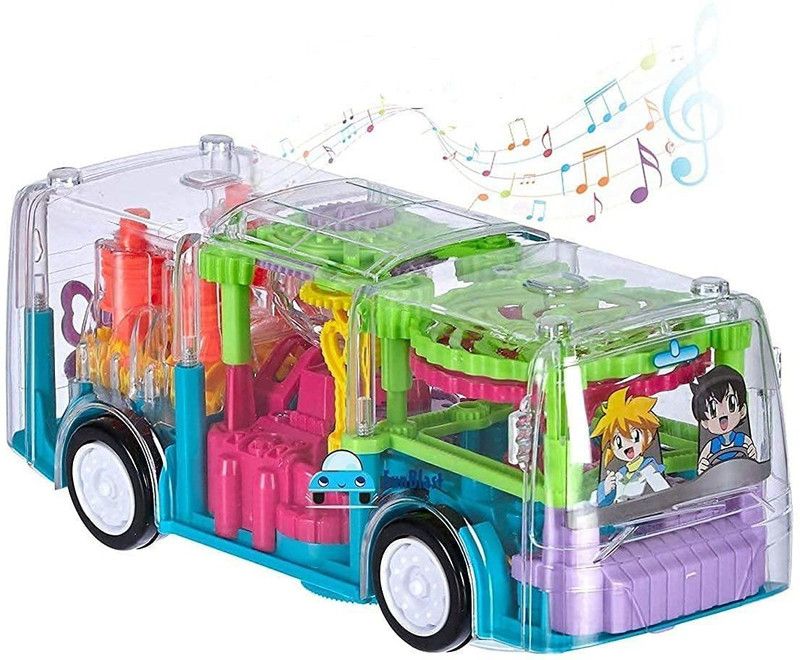 HEZKOL Transparent 3D Bus Toy 360 Degree Rotation, Gear Simulation Mechanical Bus  (Multicolor)