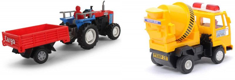 SARASI Tractor Trolley With Concrete Mixer Combo, Pull Back Action Toy  (Multicolor, Pack of: 2)