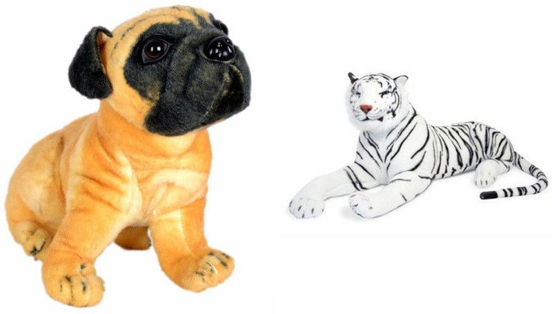 Deals India Deals India hutch dog(25 cm) and white tiger 32 cm (set of 2) - 25 cm  (Multicolor)