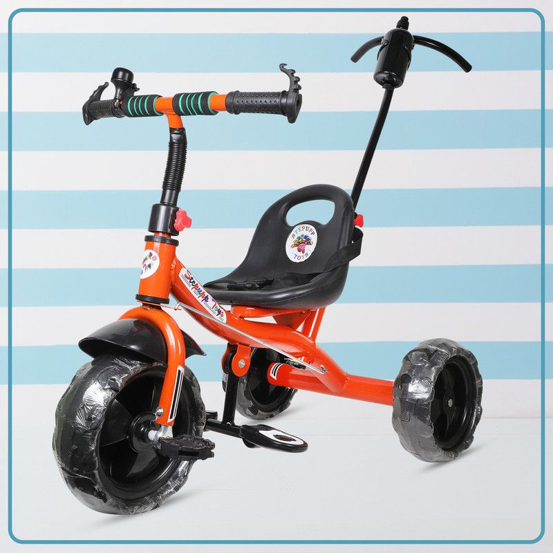 APARAJITA COLLECTIONS PARENT HANDLE SUPPORT BABY TRICYCLE WITH FRONT AND BACK BASKET|| HANDLE ORANGE 021 Tricycle  (Orange)