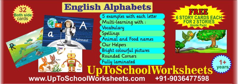 UpToSchoolWorksheets English Alphabet Flash Cards - Small & Capital Letters - Five Pictures - Letter friends for Vocabulary Spellings & Letters  (Multicolor)