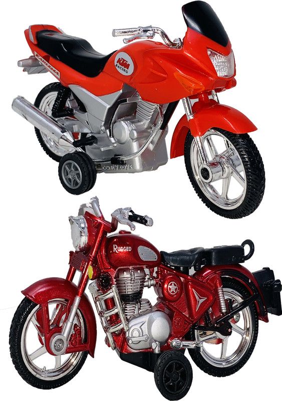 Giftbox 2 Small Size Plastic Made Indian Replica Indian Street Bike Toy + Bullet Bike Toys For Boys| Kids Playing Toys| Use As Showpieces(2 Combo Offer)  (Red, Red, Pack of: 2)