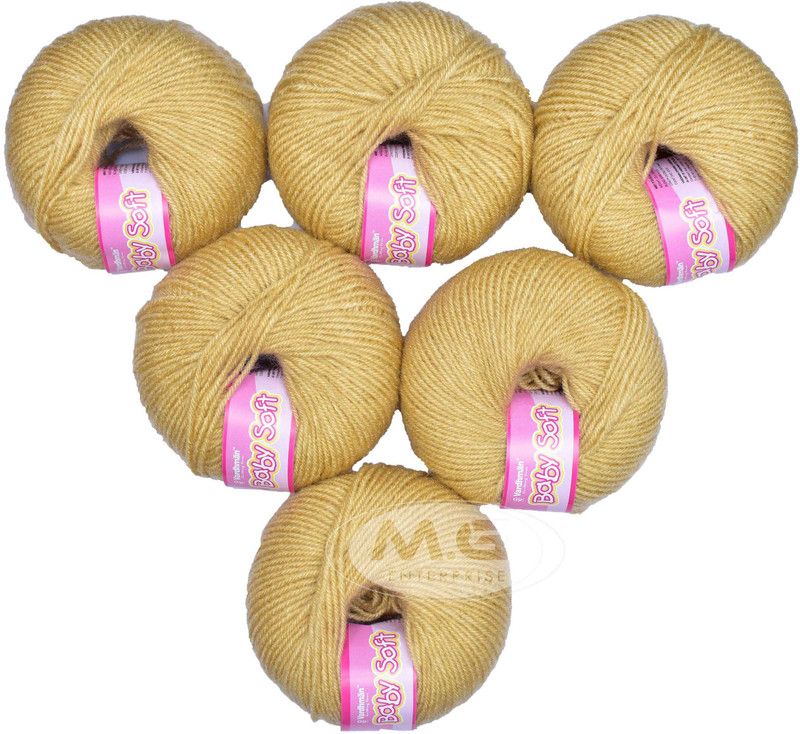KNIT KING 100% Acrylic Wool Mustard (Pack of 14) Baby Soft Wool Ball Hand knitting wool / Art Craft soft fingering crochet hook yarn, needle knitting yarn thread dyed â€¦ -Z