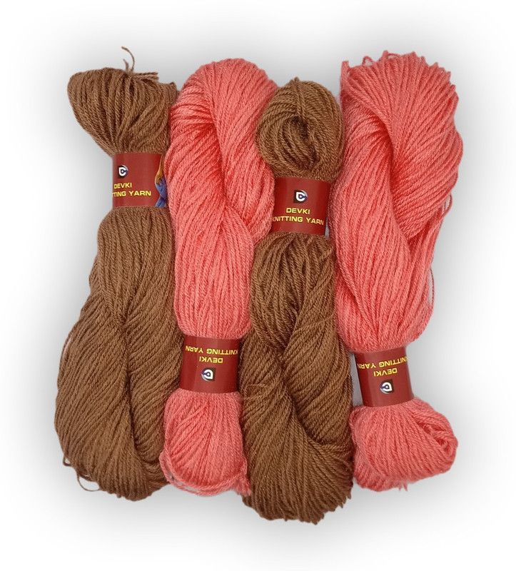 devki knitting yarn PACK OF 200 gm YARN . LIGHT BROWN & DESIRE PINK COLOR