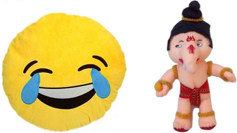 Agnolia Gift Gallery Smiley cushion -Laughing Tear Eye with Ganesha - 32 cm  (Multicolor)