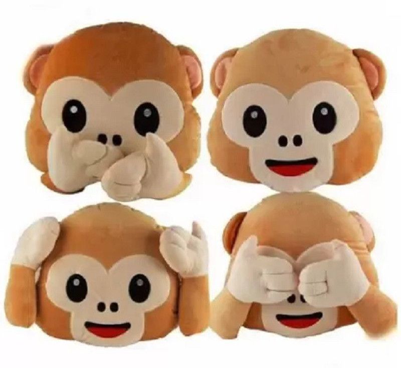 Art Ark Monkey Pillow Stuffed Plush Soft Cushions Pack of 4 - 20 cm  (Brown)