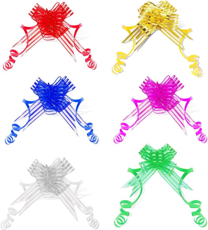 De-Ultimate Combo of 6 Pkt (10 Pcs Per Pkt) Size:32mm Multicolor Pull Bow Flower Ribbon