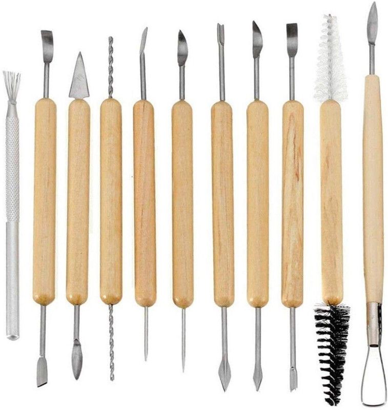 KNAFS 11 Pcs Wooden Handle DIY Sculpting Knife Clay Pottery Carving Tool