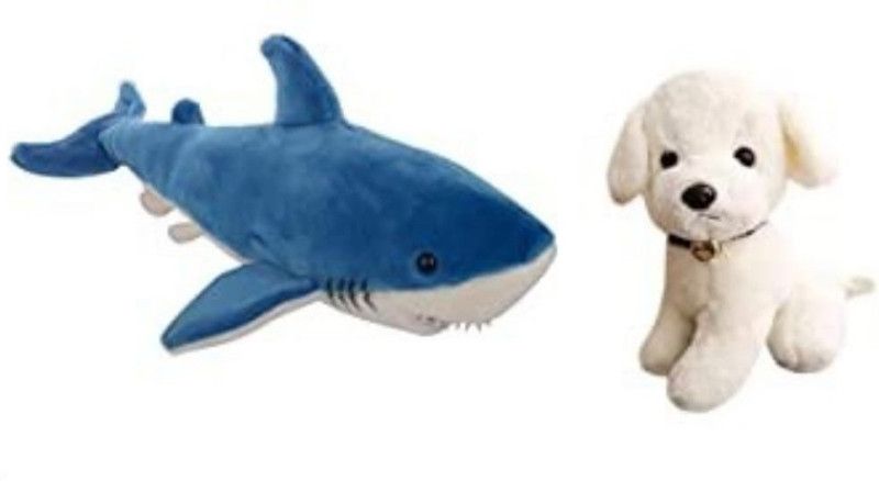ITSVMOON Cute Looking Cuddly Super Soft Toy Shark and White Dog Combo for Kids, Boys, Girls Stuffed Toy Teddy - 42 cm  (Blue, White)