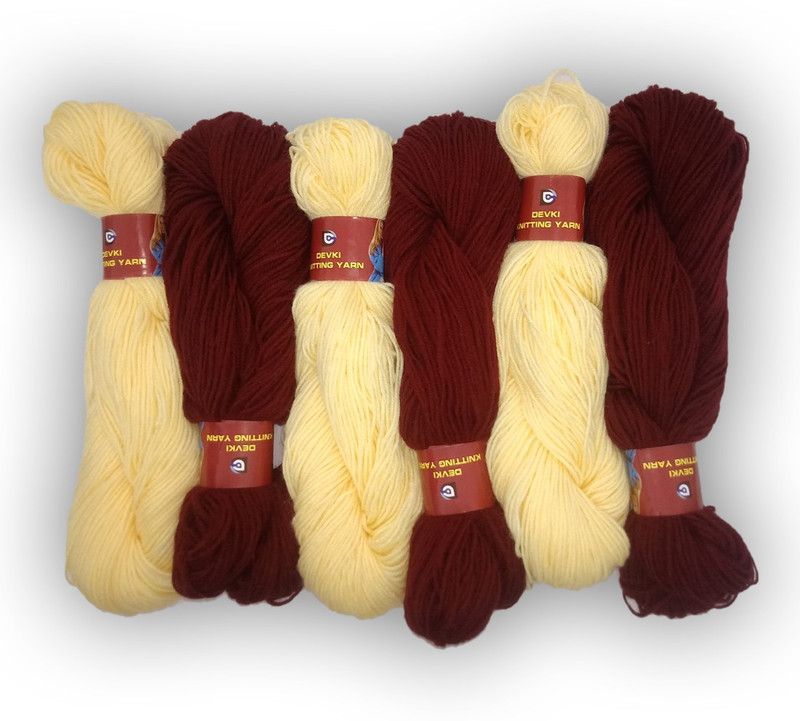 devki knitting yarn 100% ACRYLIC YARN. LEMON AND MAROON COLOR