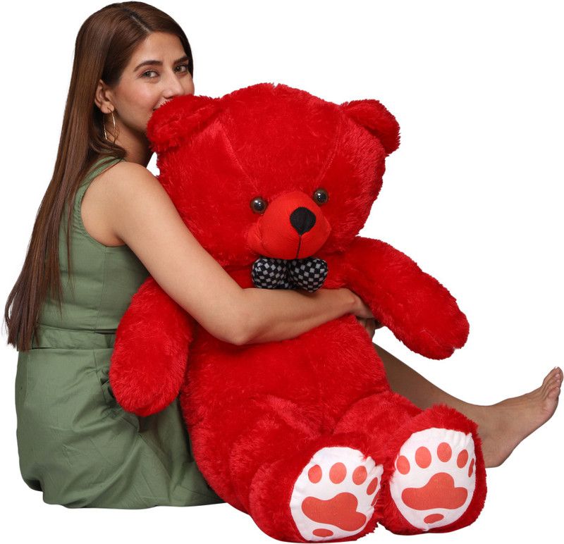ASJS 3 feet Teddy Bear for Girls Soft Stuffed Lovable Teddy Bear for Birthday 90 cm - 90 cm  (Red)