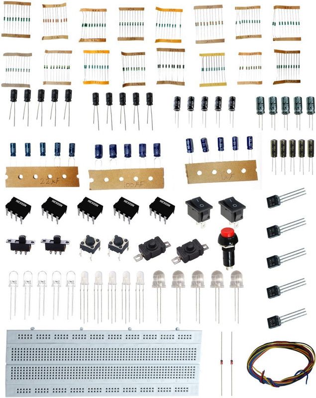 CodifyMonk Breadboard Kit (Resistors, Capacitors, Switches, LED's, 555IC's, Diodes, Transistors and Breadboard) Educational Electronic Hobby Kit