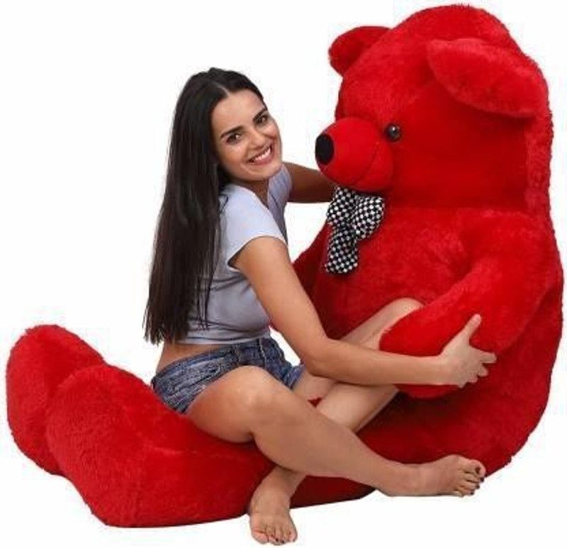 MasKa 4 feet soft push fabric teddy bear with birthday balloon and fully emb valentine - 110 cm  (Red)
