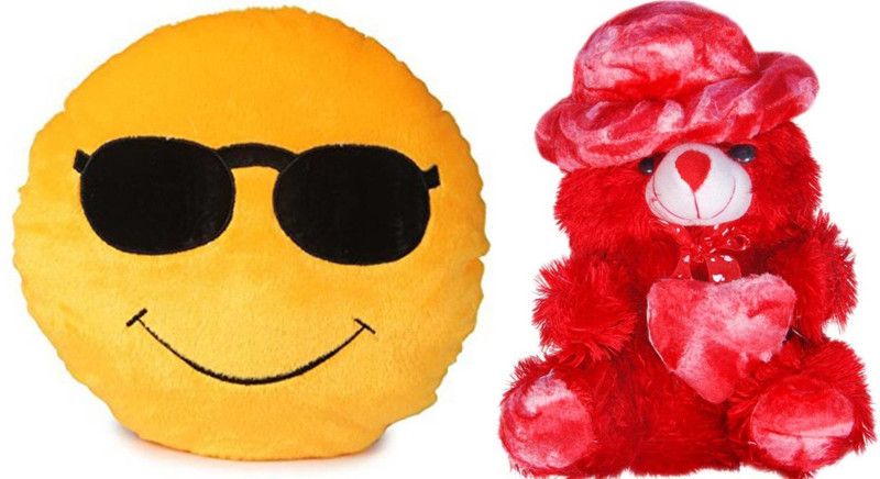Agnolia stuffed Smiley cushion 35cm-Cool Dude with Red Cap Teddy - 10 inch  (Multicolor)