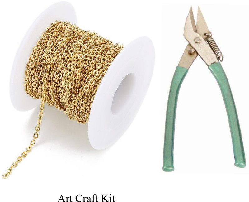 Crafts Haveli Sitara Link Necklace Metal Chain For Jewelry Making DIY Materials Findings, Golden 10 Mtr & Side Cutter Plier