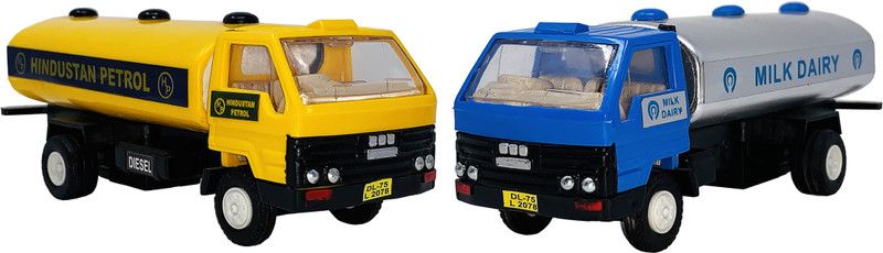 Gift Box 2 Small Size Plastic Made Indian Miniature Model Milk Container + Indian Oil Tanker Toy For Children| Playing Toys For Babies And Kids| Very Small Size|(2 Combo Offer)  (Blue, Yellow, Pack of: 2)
