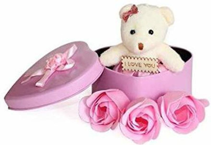Liquortees Teddy Box With Flowers - 5 cm  (Pink)