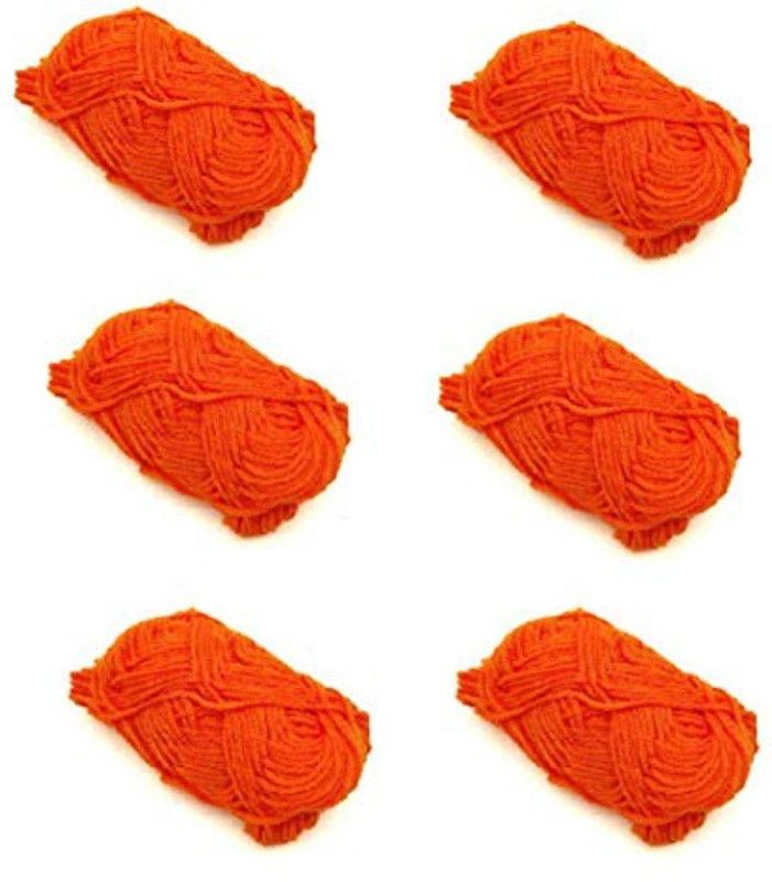 Satyam Kraft Wool Yarn Thread Set for Craft and Knitting, 6 Pieces (Orange)