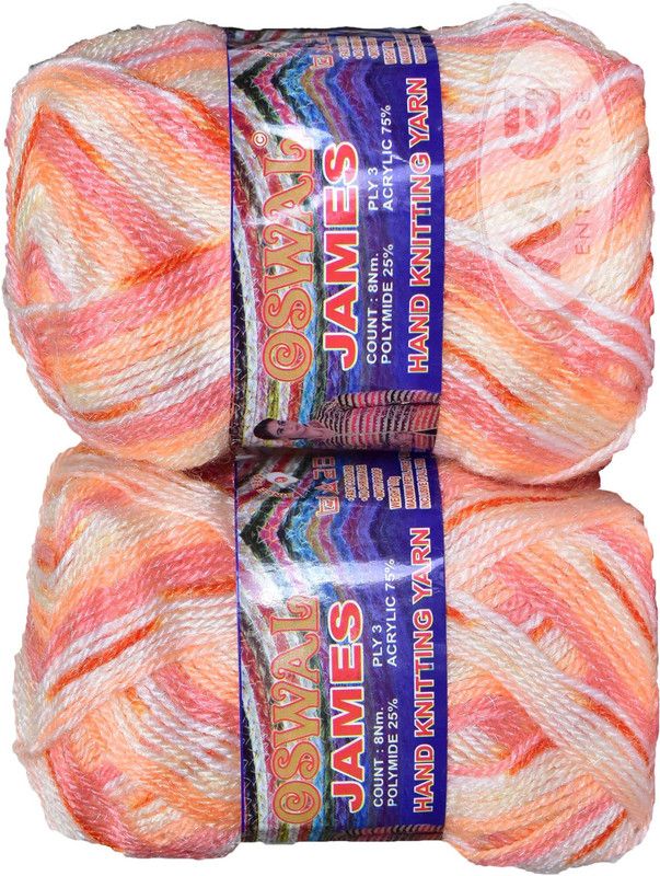 Simi Enterprise Oswal James Knitting Yarn Wool, Peach Mix Ball 400 gm Best Used with Knitting Needles, Crochet Needles Wool Yarn for Knitting. By Oswa R SM-SS