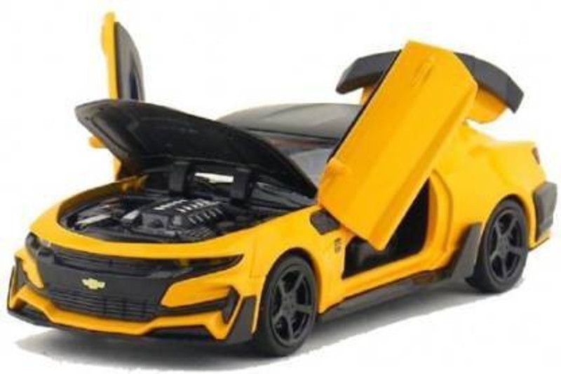 LOZZBY 1:32 Scale Die-Cast Metal Car Chevy Camaro with Openable Doors and Pull Back Action, Lights & Music for Kids  (Yellow, Pack of: 1)