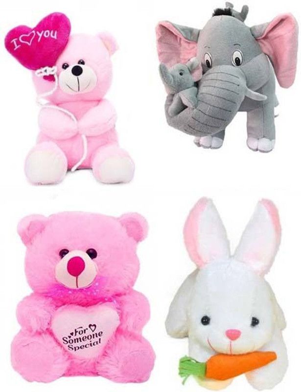 DESTINO Pack of 4 Mother Elephant, Rabbit, Someone Special Teddy and Baloon Teddy for children birthday gifts, Home decoration For Your loved ones joy - 35 cm  (Multicolor)