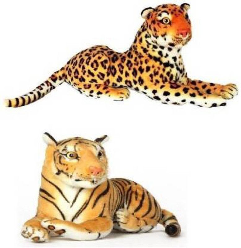 Vijaya Retail Combo of 2 Pcs Tiger and Cheetah length 40 cm Stuffed toys unique color (Brown & Black) decoration Car/ Home /Office - 25 cm  (Multicolor)