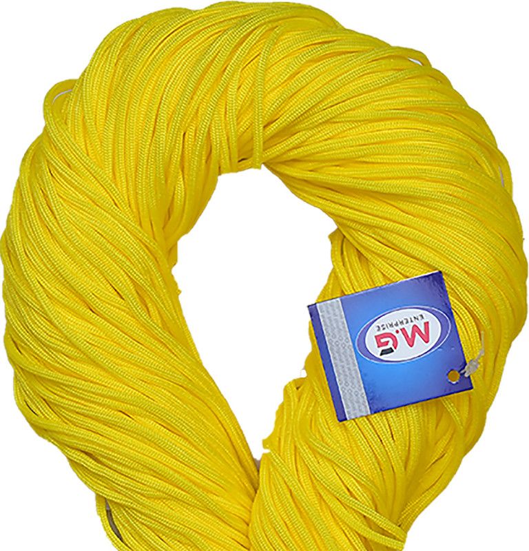 KNIT KING Macrame Yellow Braided Cord Thread Nylon knot Rope sturdy cording, mildew resistant DIY 3 mm 50 m for Jewelry Making, Bags & art craft