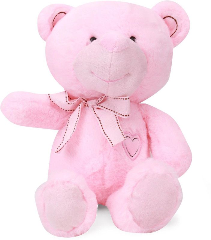 Starwalk Baby Pink Bear Plush With Side Ribbon & Embroidery Heart - 30 cm  (Pink)