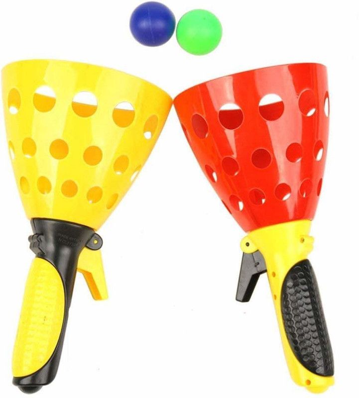 N K STAR Click and Catch Twin Ball and Catch Gun and catching Basket for Boys & Girls pop and Catch Launcher Basket Twin Ball Game Indoor Outdoor Toy Set(Multi Color)  (Multicolor)