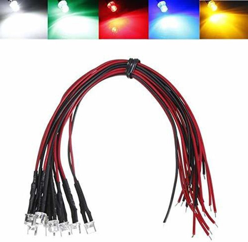 GoBagee 12v LEDs 2pc each of 5 color Pre Wired 5mm Clear LED 12V DC Built-in Resistors Electronic Components Electronic Hobby Kit