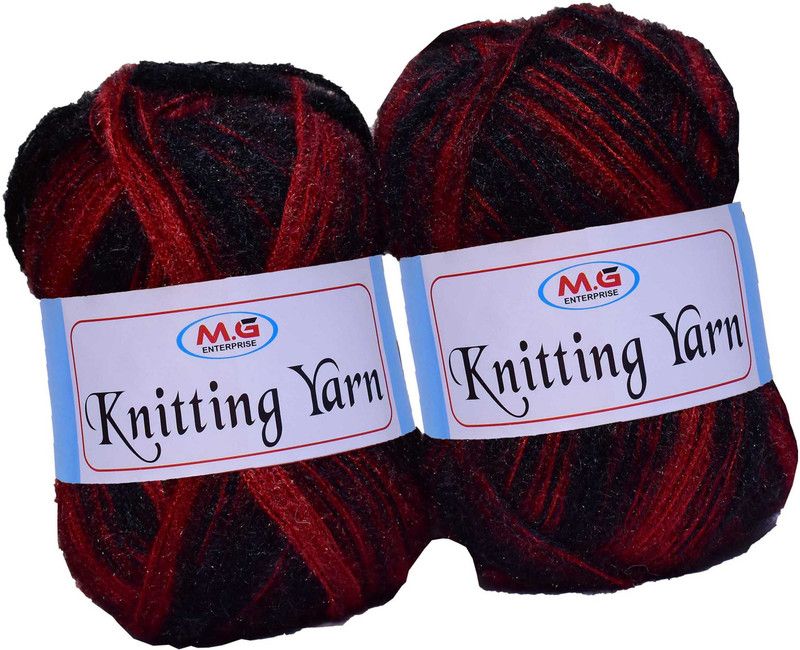 M.G Enterprise Knitting Wool Yarn, Soft Fancy Feather Wool Black Red 500 gm- Art-HDJ
