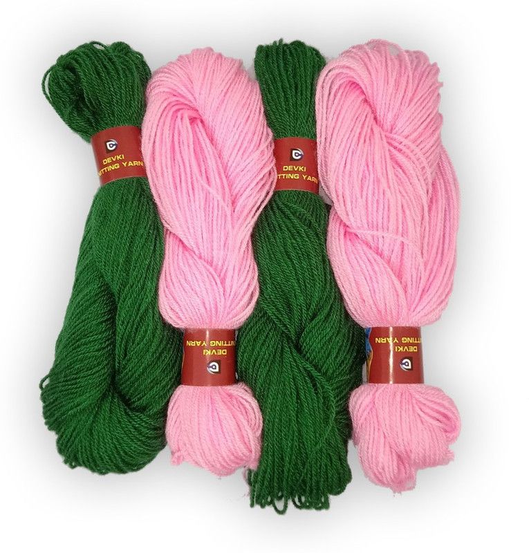 devki knitting yarn PACK OF 200 gm YARN . LEAF GREEN & BABY PINK COLOR .