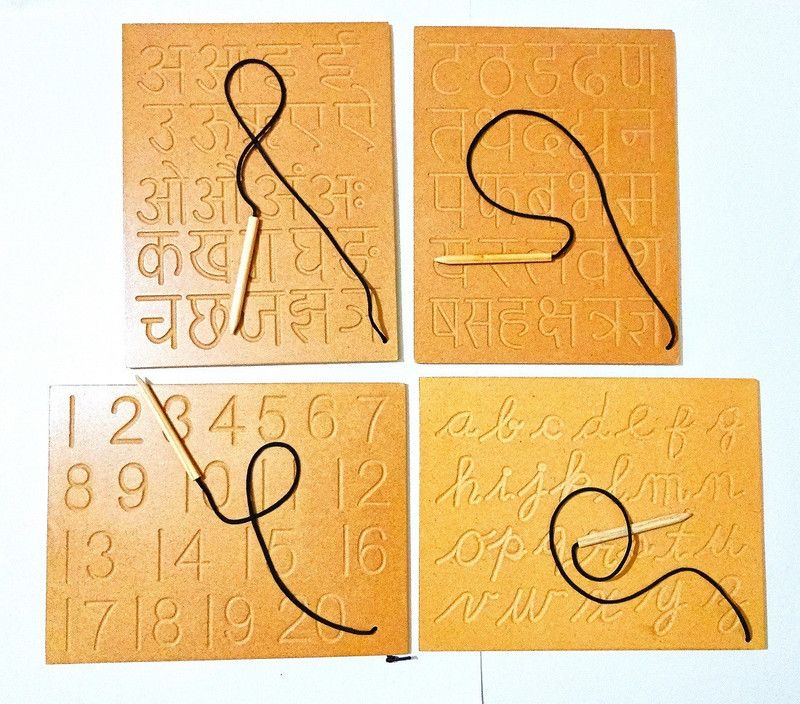jaraglobal Hindi Alphabet, Cursive ABCD with 1 to 20 Number Wooden Tracing Board for Kids  (Brown)