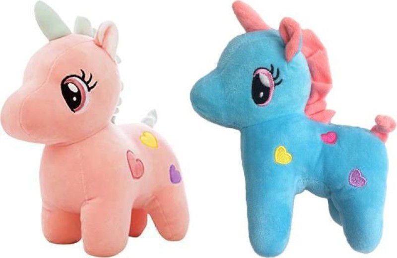 Sanvidecors GIFTS STYLISH UNICORN HORSE PLUSH STUFFED SOFT TOY Pink and Blue for kids - 23 cm  (Multicolor)