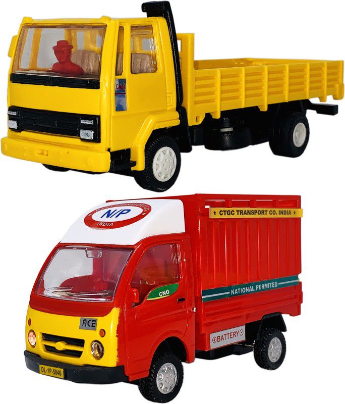 Gift Box Pack Of 2 Small Size Made From Plastic Indian Miniature AL Cargo Truck Toy + ACE Cargo Truck Toys For Kids| Children Playing Toys| Made In India(2 Combo Offer)  (Yellow, Red, Pack of: 2)