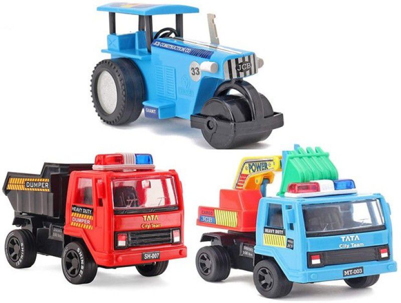 Joy Stories Pull Back Toys for Kids, Big Size Construction Car Play Set | Engineering Vehicle Toy Excavator, Road Roller & Dumper – Set of 3 (Multi Color Big Size) (Set of 3)  (Multicolor, Pack of: 1)