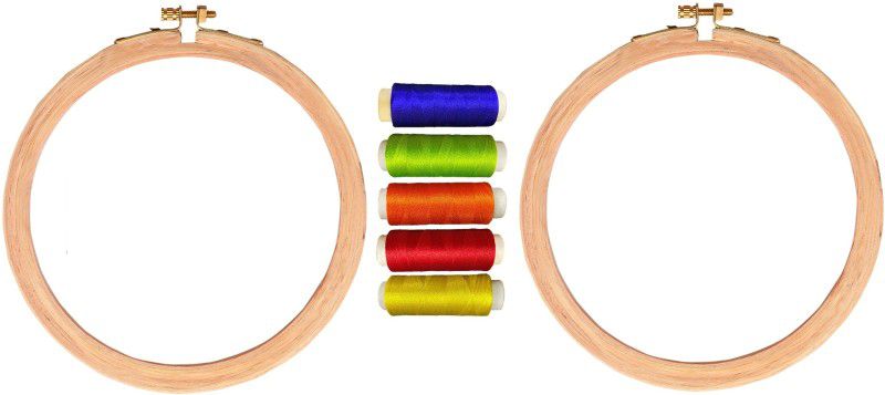 vahvaa Wooden Embroidery Hoop Ring Frame (7 Inch) 5ply Wood Set of 2 Embroidery Frame And 5 Spools Silk Thread