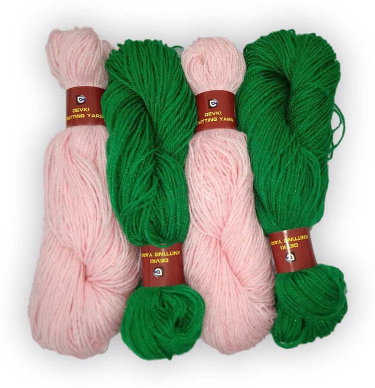 devki knitting yarn PACK OF 200 gm YARN . LEMONADE PINK & GREEN COLOR .