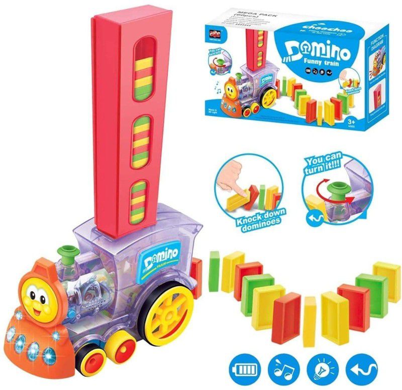 Galactic Domino Funny Train, Choochoo Filling Domino Train Domino Rally Train Model with Lights and Sounds Construction in 60 Pcs and Stacking Toys Toy for Baby Blocks Domino Set - Multicolor  (Multicolor)