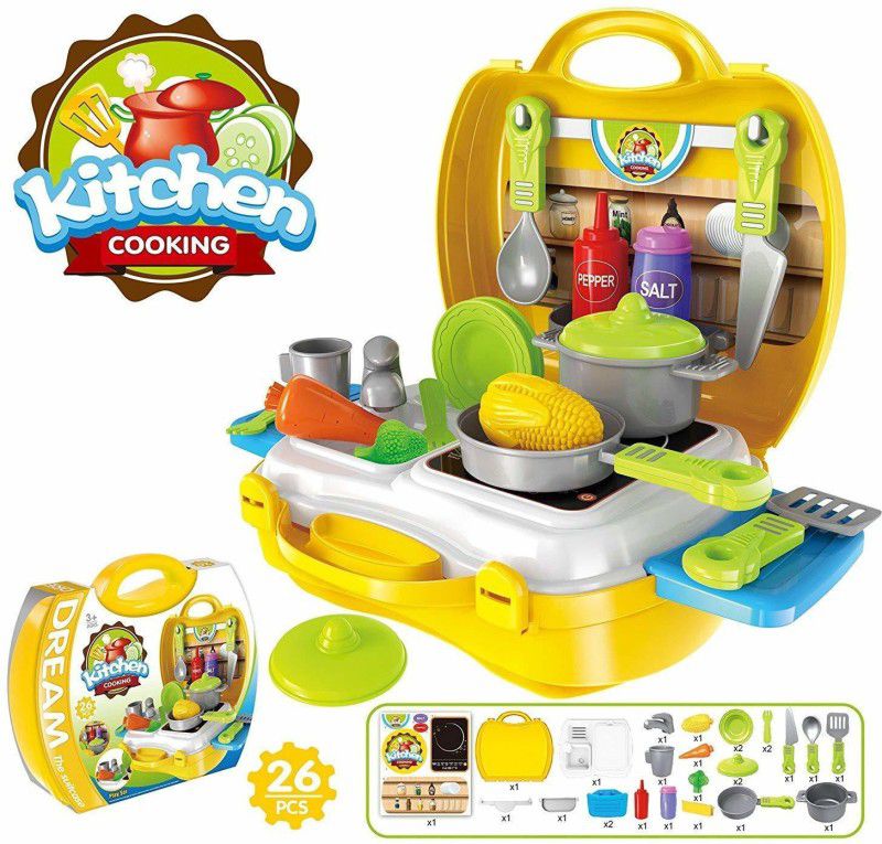 DODGE 'N WOLVES Suitcase Cooking set Role Play Toy Kitchen Set for Girls Best Gift for kids