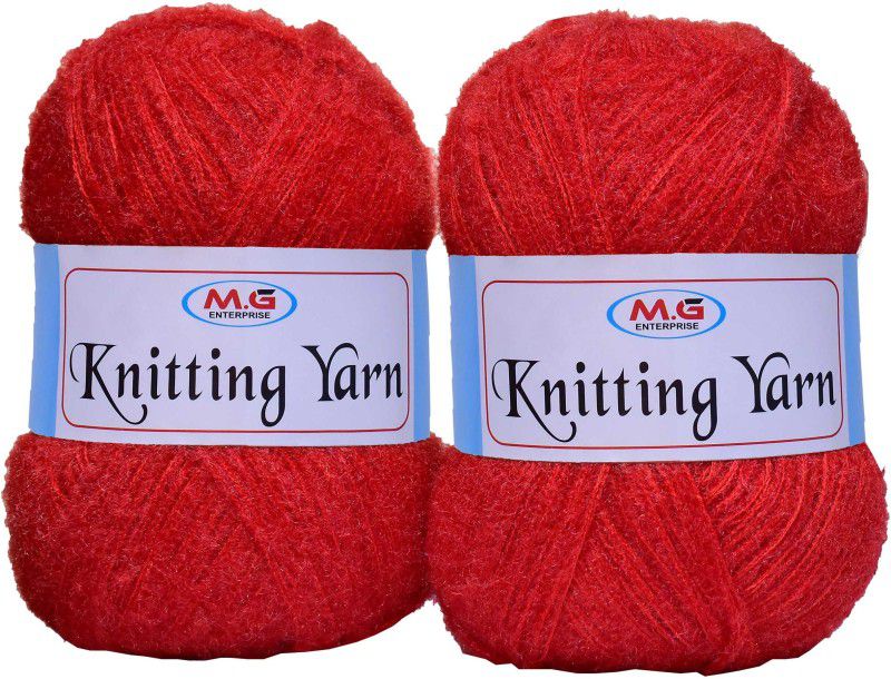 M.G Enterprise Knitting Wool Yarn, Soft Fancy Feather Wool Red 200 gm- Art-HDB
